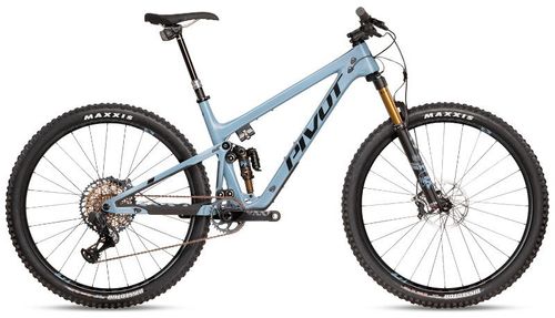 Light blue 2020 Pivot Trail 429 Team XX1 AXS with Fox Live Valve trail bike