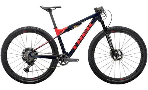 Red and black 2021 Trek Supercaliber 9.9 XTR cross-country bike